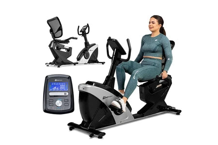 Vélo d'appartement Hop-Sport Vélo d'appartement Semi-Allongé HS-070L Helix Avec Bluetooth & App, 16 Niveaux de Résistance, Masse d'inertie 18,5 kg, Siège réglable, Ordi