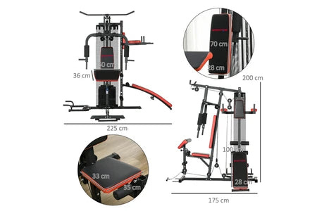 Banc de musculation Sportnow Station de musculation multi-équipement - collaboration Aosom.fr x FFHandball - 10 contrepoids - acier noir rouge