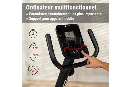 Vélo d'appartement Hop-Sport Vélo d'appartement Semi-allongé HS-060L Pulse, Vélo Assis avec Dossier, 8 niveaux de Résistance magnétique, Roue d'inertie de 15 kg, Écran LCD,
