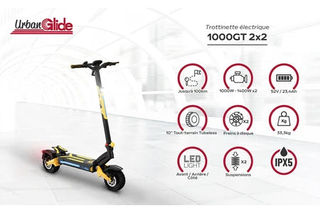Trottinette électrique Urbanglide Urbanglide 1000GT 2x2 - 23.2Ah/52V