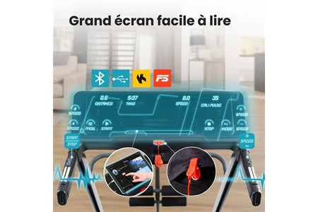 Tapis de course Hop-Sport Tapis de Course Pliable HS-1200LB Soul - 2 en 1 pour la Maison avec Appareil de Massage - avec Écran LCD, Contrôle par Application, 15 Programmes et