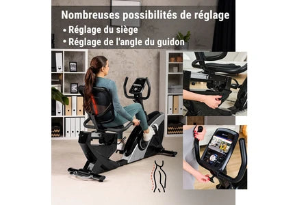 Vélo d'appartement Hop-Sport Vélo d'appartement Semi-Allongé HS-070L Helix Avec Bluetooth & App, 16 Niveaux de Résistance, Masse d'inertie 18,5 kg, Siège réglable, Ordi
