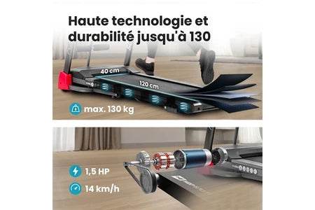 Tapis de course Hop-Sport Tapis de Course Pliable HS-1200LB Soul - 2 en 1 pour la Maison avec Appareil de Massage - avec Écran LCD, Contrôle par Application, 15 Programmes et