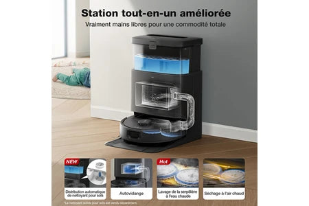 Aspirateur robot Ecovacs Aspirateur Robot N30 PRO Omni Noir, Robot Aspirateur Laveur Avec Omni Station, 10000Pa, Nettoyage Humide adaptatif TruEdge