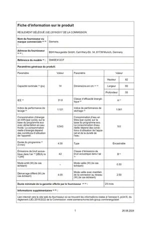Lave-vaisselle encastrable Siemens SN65EX12CF, Lave-vaisselle tout integrable