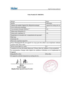 Cave de vieillissement Haier HWS49GA