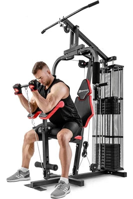 Machines de musculation et Home Gym Hop-Sport Station de Musculation Multifonction HS-1044K, Appareil de musculation, Multigym avec 1 station + 66 kg, Station de fitness avec poulie haute,