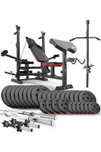 Banc de musculation Hop-Sport Ensemble d'haltères 165 kg et Banc de Musculation Multifonction HS-1075, Pupitre de Biceps, Papillon, Poulie haute, Set de disques de poids en