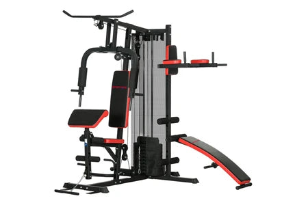 Banc de musculation Sportnow Station de musculation multi-équipement - collaboration Aosom.fr x FFHandball - 10 contrepoids - acier noir rouge