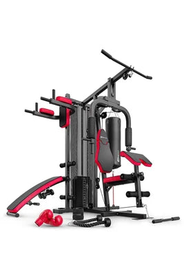 Machines de musculation et Home Gym Hop-Sport Station de Musculation Multifonction HS-1054K, Appareil de musculation, 3 stations + 72 kg, Sac de boxe, Gants de boxe, Module Papillon, Barre de
