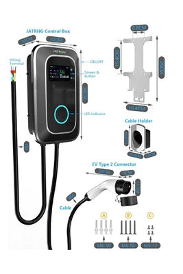 Accessoire voiture électrique&nbsp;GENERIQUE Borne de Recharge pour Véhicule Électrique JATRHG S1 - 22kW, 32A Triphasé, Câble 8M, IP66