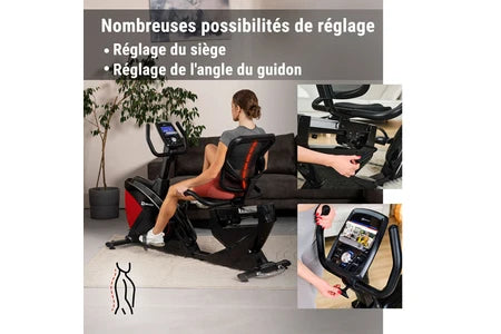 Vélo d'appartement Hop-Sport Vélo d'appartement Semi-Allongé HS-070L Helix Avec Bluetooth & App, 32 Niveaux de Résistance, Masse d'inertie 18,5 kg, Siège réglable, Ordi