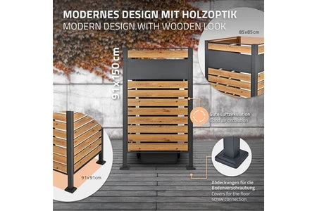 Poubelle Non renseigné ML-Design Clôture pour 1 Poubelle, en Acier, Aspect Bois/Anthracite, 150x91 cm,