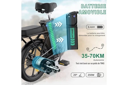 Vélo électrique&nbsp;Hitway Vélo Électrique pliable - BK5 - Pneu 16 pouces - Noir