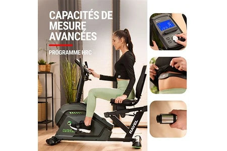 Vélo d'appartement Hop-Sport Vélo d’appartement semi-allongé électromagnétique HS-120L Ravel avec 12 programmes d'entraînement, contrôle Bluetooth et application, roue d’inertie