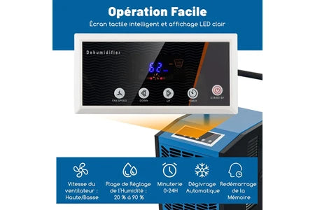 Déshumidificateur Giantex Déshumidificateur Professionnel 66 L/Jour, Pompe et Tuyau de Vidange, Minuterie 24H, Bleu