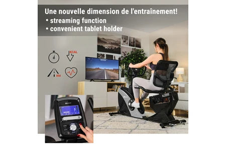 Vélo d'appartement Hop-Sport Vélo d'appartement Semi-Allongé HS-070L Helix Avec Bluetooth & App, 16 Niveaux de Résistance, Masse d'inertie 18,5 kg, Siège réglable, Ordi
