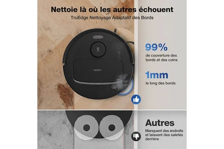 Aspirateur robot Ecovacs Aspirateur Robot N30 PRO Omni Noir, Robot Aspirateur Laveur Avec Omni Station, 10000Pa, Nettoyage Humide adaptatif TruEdge