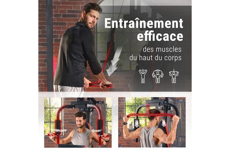 Machines de musculation et Home Gym Hop-Sport Station de Musculation Multifonction HS-1044K, Appareil de musculation, Multigym avec 1 station + 66 kg, Station de fitness avec poulie haute,