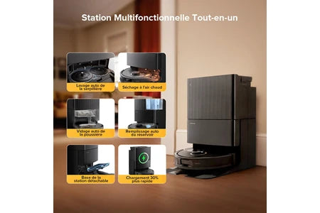 Aspirateur robot Roborock Qrevo S5V- Upgrade du S7 Max Ultra -12000 Pa -Aspirateur Robot Laveur avec Station -Séchage à l'air Chaud-Noir