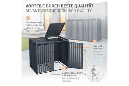 Poubelle Non renseigné ML-Design Box pour 3 Poubelles, 240L, 200x80x116,3 cm, en Acier, Anthracite, Résistant aux