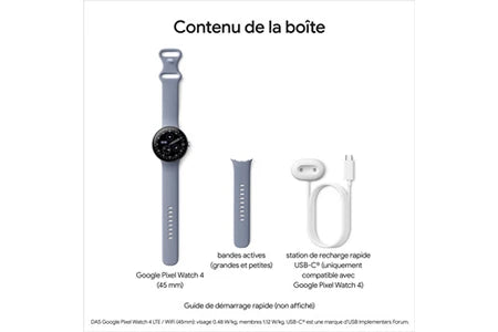 Montre connectée Google Pixel Watch 4 45 mm Bluetooth Gris satiné avec bracelet sport fluoroélastomère Gris Quartz