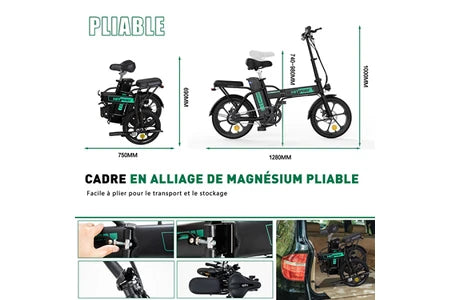 Vélo électrique&nbsp;Hitway Vélo Électrique pliable - BK5 - Pneu 16 pouces - Noir