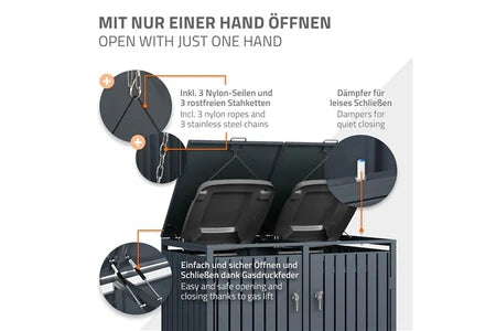 Poubelle Non renseigné ML-Design Box pour 3 Poubelles, 240L, 200x80x116,3 cm, en Acier, Anthracite, Résistant aux