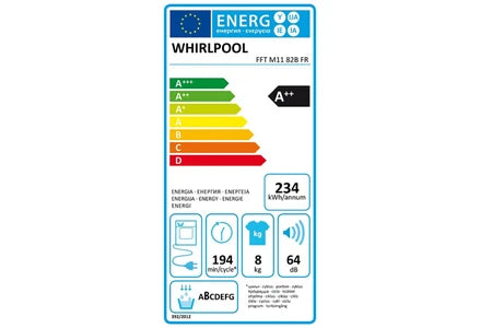 Sèche-linge pompe à chaleur Whirlpool Sèche-linge pompe à chaleur avec condenseur 60cm 8kg FFTM1182BFR