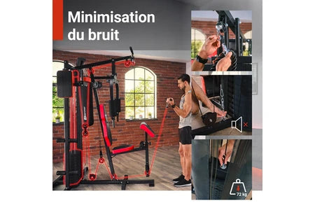 Machines de musculation et Home Gym Hop-Sport Station de Musculation Multifonction HS-1054K, Appareil de musculation, 3 stations + 72 kg, Sac de boxe, Gants de boxe, Module Papillon, Barre de