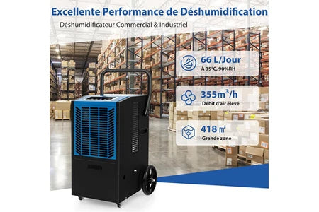 Déshumidificateur Giantex Déshumidificateur Professionnel 66 L/Jour, Pompe et Tuyau de Vidange, Minuterie 24H, Bleu