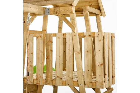 Balançoire et portique multi-activités Kangui Aire de jeux portique en bois WOODI Double balançoire et nid Ø100cm, toboggan, mur d'escalade, bac a sable, cabane, échelle
