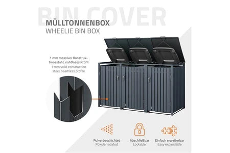 Poubelle Non renseigné ML-Design Box pour 3 Poubelles, 240L, 200x80x116,3 cm, en Acier, Anthracite, Résistant aux