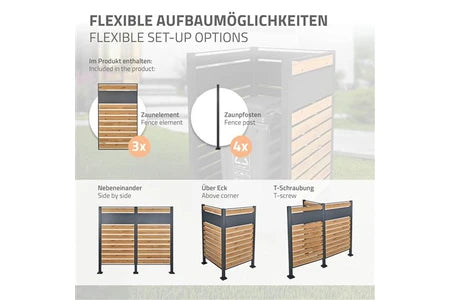 Poubelle Non renseigné ML-Design Clôture pour 1 Poubelle, en Acier, Aspect Bois/Anthracite, 150x91 cm,