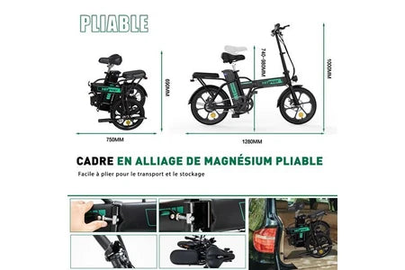 Vélo électrique&nbsp;Hitway Vélo Électrique pliable - BK5 - Pneu 16 pouces - Noir