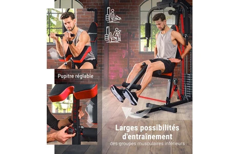 Machines de musculation et Home Gym Hop-Sport Station de Musculation Multifonction HS-1044K, Appareil de musculation, Multigym avec 1 station + 66 kg, Station de fitness avec poulie haute,