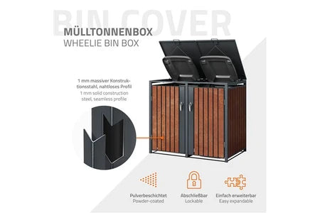 Poubelle Non renseigné ML-Design Box pour 2 Poubelles, 240L, 132x80x116,3 cm, en Acier/Acier Corten,
