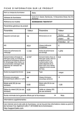 Lave-vaisselle encastrable Beko BDSN28440X - ENCASTRABLE 60 CM