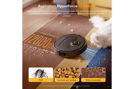 Aspirateur robot Roborock Qrevo S5V- Upgrade du S7 Max Ultra -12000 Pa -Aspirateur Robot Laveur avec Station -Séchage à l'air Chaud-Noir
