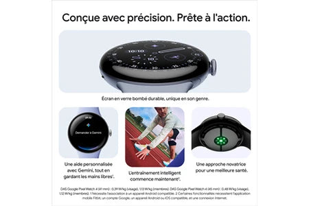 Montre connectée Google Pixel Watch 4 45 mm Bluetooth Gris satiné avec bracelet sport fluoroélastomère Gris Quartz