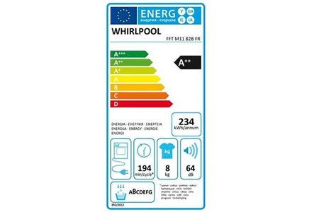 Sèche-linge pompe à chaleur Whirlpool Sèche-linge pompe à chaleur avec condenseur 60cm 8kg FFTM1182BFR