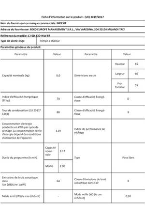 Sèche-linge pompe à chaleur Indesit CYSD83DWWFR